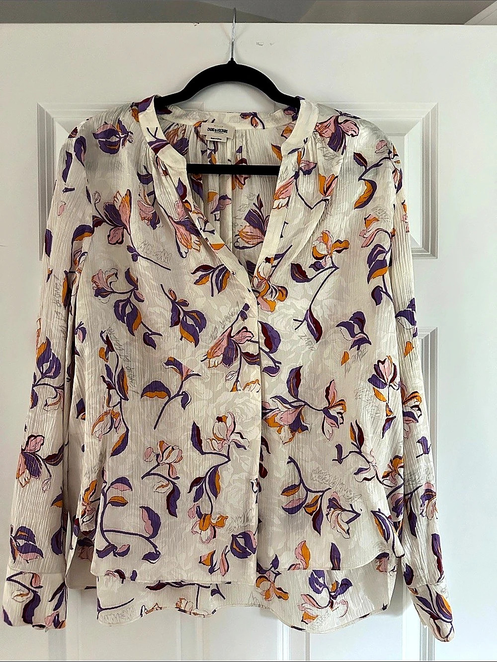 Zadig & Voltaire Tink Jac Cut Flowers Floral Blouse in White & Purple Size